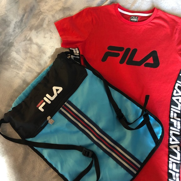 FILA Adjustable Drawstring Backpack Nylon Blue Zip - Picture 14 of 16